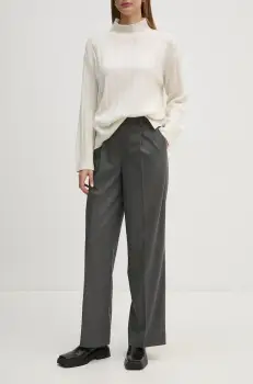 OUI pantaloni femei, culoarea gri, lat, high waist, 89782 imagine