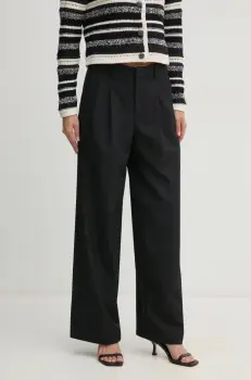 OUI pantaloni femei, culoarea negru, lat, high waist, 90589 imagine