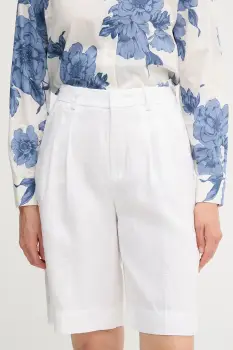 OUI pantaloni scurti din in culoarea alb, neted, high waist, 92922 imagine