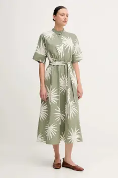 OUI rochie din bumbac culoarea verde, midi, evazati, 92864 imagine