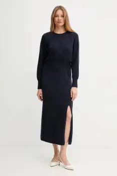 OUI rochie din lana culoarea bleumarin, maxi, mulata, 94484 imagine