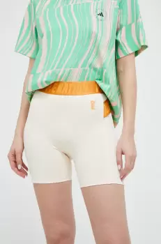 P.E Nation pantaloni scurti de antrenament Fairway culoarea bej, neted, high waist imagine