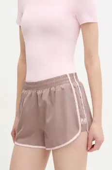 P.E Nation pantaloni scurti de antrenament Preset culoarea maro, cu imprimeu, high waist, 243S252 imagine