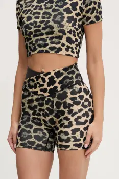 P.E Nation pantaloni scurti de antrenament Wander 5 culoarea maro, cu imprimeu, high waist, 252S235 imagine