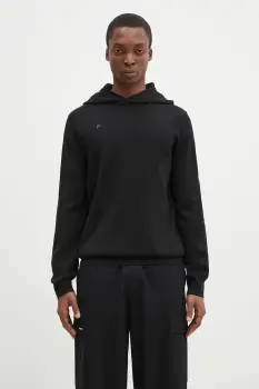 Pangaia bluza din lana culoarea negru, cu gluga, neted, 10001273 imagine