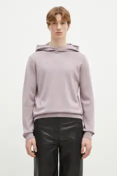 Pangaia bluza din lana culoarea violet, cu gluga, neted, 10001273 imagine