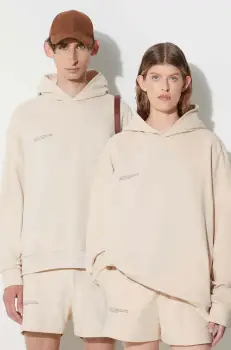 Pangaia hanorac de bumbac culoarea bej, cu gluga, cu imprimeu imagine