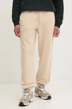 Pangaia pantaloni de trening din bumbac culoarea bej, neted imagine