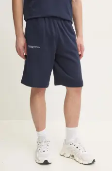 Pangaia pantaloni scurti din bumbac culoarea albastru marin, neted imagine