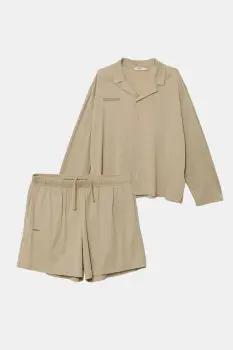 Pangaia pijamale de bumbac culoarea bej, bumbac, 10002463 imagine