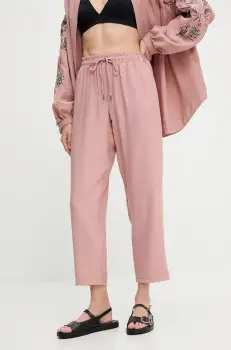pantaloni culoarea roz, drept, high waist imagine