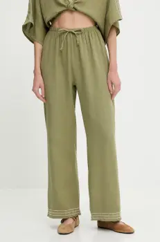 pantaloni de bumbac culoarea verde, drept, high waist imagine