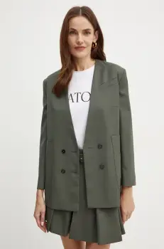 Patou geaca de lana culoarea verde, cu doua randuri de nasturi, neted, JA0020103 imagine