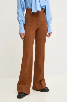 Patou pantaloni de lana culoarea portocaliu, evazati, high waist, TR0420185 imagine