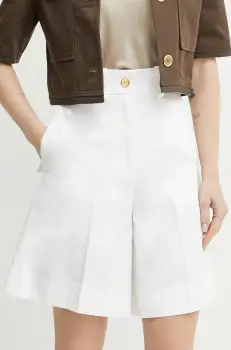 Patou pantaloni scurti din bumbac femei, culoarea alb, neted, high waist, TR0480074 imagine