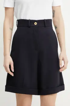 Patou pantaloni scurti din lana femei, culoarea albastru marin, neted, high waist, TR0530103 imagine