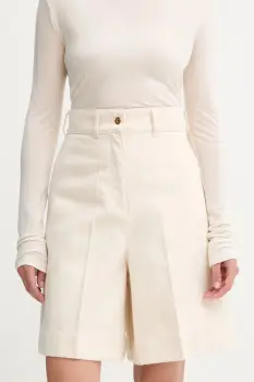 Patou pantaloni scurti jeans femei, culoarea bej, neted, high waist, TR0520178 imagine