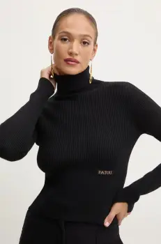 Patou pulover de lana femei, culoarea negru, cu guler, KN1848009 imagine