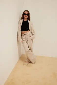 Patrizia Pepe pantaloni wide leg pentru copii, cu adaos de in A713 imagine