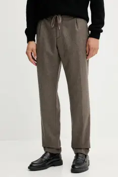 Paul&Shark pantaloni de lana barbati, culoarea maro, simpli 15314077 imagine