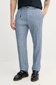 Paul&Shark pantaloni din in barbati, culoarea albastru marin, mulata, 25414041 imagine