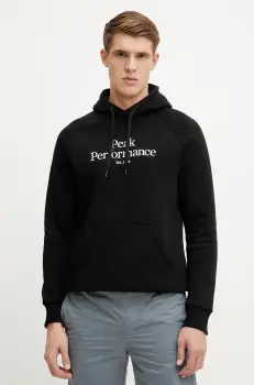 Peak Performance bluza barbati, culoarea negru, cu gluga, cu imprimeu imagine