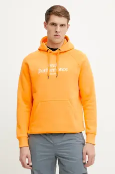 Peak Performance bluza barbati, culoarea portocaliu, cu gluga, cu imprimeu imagine