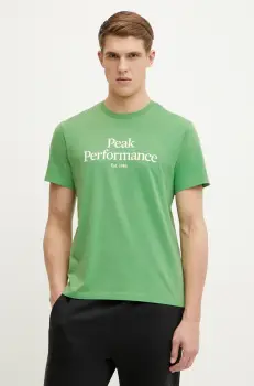 Peak Performance tricou din bumbac barbati, culoarea verde, cu imprimeu imagine