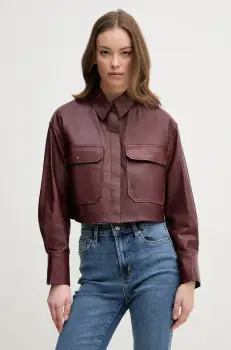 Pedro del Hierro geaca de piele femei, culoarea bordo, de tranzitie, oversize, 5499137 imagine