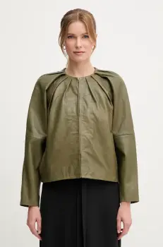 Pedro del Hierro geaca ramones de piele culoarea verde, de tranzitie, 5499141 imagine