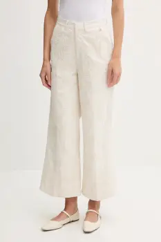 Pedro del Hierro pantaloni de bumbac culoarea bej, lat, high waist, 7609785 imagine