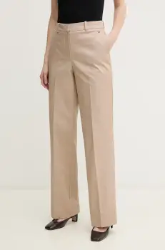 Pedro del Hierro pantaloni de bumbac femei, culoarea bej, drept, high waist, 7609757 imagine