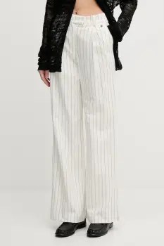 Pedro del Hierro pantaloni din amestec de in culoarea bej, lat, high waist, 7609760 imagine