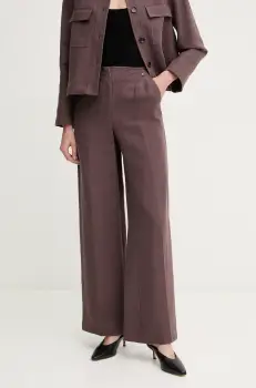 Pedro del Hierro pantaloni din amestec de in femei, culoarea maro, lat, high waist, 7609762 imagine