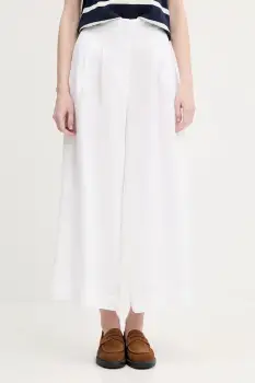 Pedro del Hierro pantaloni din in culoarea alb, lat, high waist, 7609786 imagine