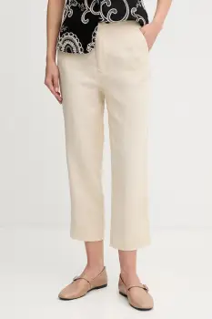 Pedro del Hierro pantaloni din in culoarea bej, drept, high waist, 7609781 imagine