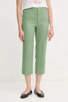 Pedro del Hierro pantaloni din in culoarea verde, drept, high waist, 7609781 imagine