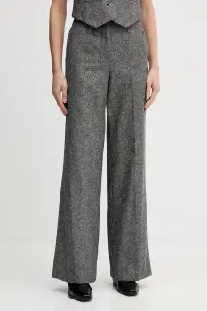 Pedro del Hierro pantaloni din lana culoarea gri, drept, high waist, 7602535 imagine