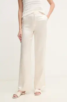 Pedro del Hierro pantaloni femei, culoarea bej, drept, high waist, 7609756 imagine