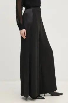Pedro del Hierro pantaloni femei, culoarea negru, lat, high waist, 7608799 imagine