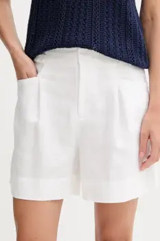 Pedro del Hierro pantaloni scurti din in culoarea alb, uni, high waist, 2459132 imagine