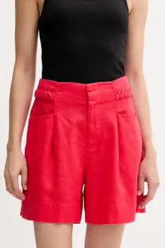 Pedro del Hierro pantaloni scurti din in culoarea rosu, uni, high waist, 2459132 imagine