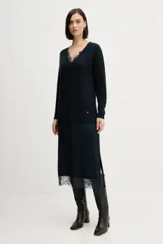 Pedro del Hierro rochie din amestec de lana culoarea bleumarin, midi, drept, 6192942 imagine