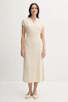 Pedro del Hierro rochie din in culoarea bej, midi, drept, 3819821 imagine