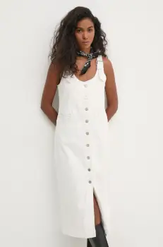 Pedro del Hierro rochie jeans culoarea alb, midi, mulata, 3818444 imagine