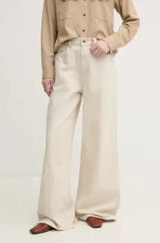 Pepe Jeans blugi din amestec de in WIDE LEG JEANS UHW JAIMY femei, culoarea bej, PL204740TC9 imagine