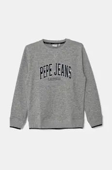 Pepe Jeans bluza copii BAIN CREW culoarea gri, cu imprimeu, PB581623 imagine