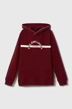 Pepe Jeans bluza cu doua fete copii culoarea bordo, cu gluga, cu imprimeu imagine