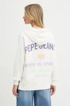 Pepe Jeans bluza culoarea alb, cu gluga, cu imprimeu, PL581526 imagine