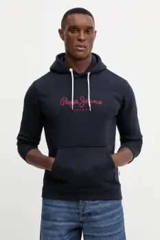 Pepe Jeans bluza culoarea bleumarin, cu gluga, cu imprimeu, PM5800009 imagine